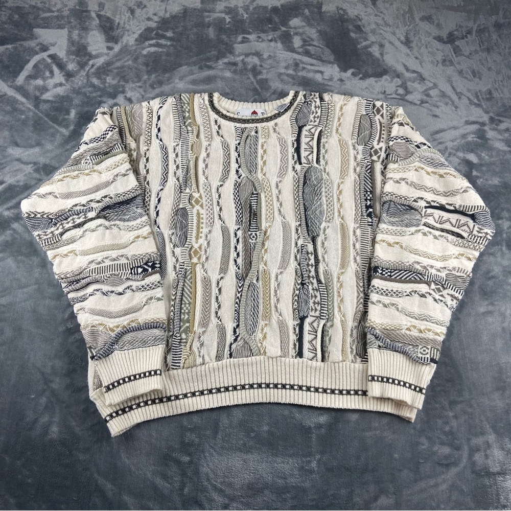 Florence Tricot Coogi Style Sweater 3D Knit Multicolor Earth Tone Mens Size XL